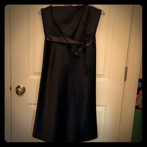 Black satin strapless empire waist dress